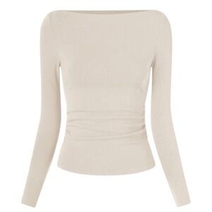 NWT OGL ProWarm Eco-Mousse Side Ruched Boatneck Bra Top M Morning Mist Cozy